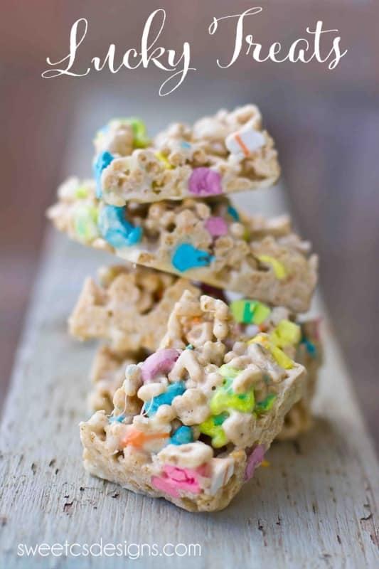 Lucky Treats- like rice crispy treats with lucky charms! Perfect for St Pats snacks!
